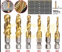 Foto 2 Mata Bor 6PCS Pembuat Ulir Drat Drill Tap Set Hex Twist Spiral Tapper