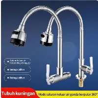 Foto 2 Kran Keran Air Angsa Fleksibel Tembok Sink Kuningan Piring Wastafel - Tembok Horiso