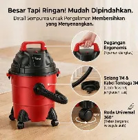 Foto 2 TIXX Vacuum Cleaner 15L Wet and Dry Multifungsi Untuk Rumah Kantor Pabrik Penyedot Debu Karpet Dan Kasur Sofa Cannister Vacuums