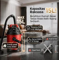 Foto 1 TIXX Vacuum Cleaner 15L Wet and Dry Multifungsi Untuk Rumah Kantor Pabrik Penyedot Debu Karpet Dan Kasur Sofa Cannister Vacuums