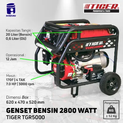 TIGER Genset Generator Listrik TGR 5000 watt Bensin Gasoline — Genset & Pompa Air Samarinda