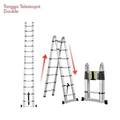 Tangga Lipat Aluminium Teleskopik Double 3.8 m - 1.9 + 1.9 m — Tangga Samarinda