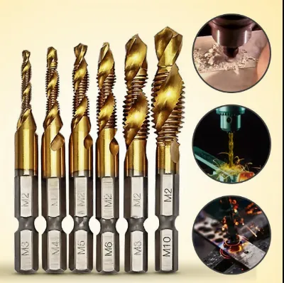 Mata Bor 6PCS Pembuat Ulir Drat Drill Tap Set Hex Twist Spiral Tapper — Mata Bor Samarinda