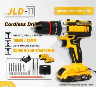 JLD Mesin Bor Baterai 36 VF Set 2 Baterai 13 mm — Power Tools Samarinda