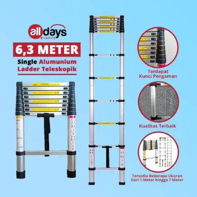 Tangga Lipat Aluminium Teleskopik Single 6.2 m — Tangga Samarinda