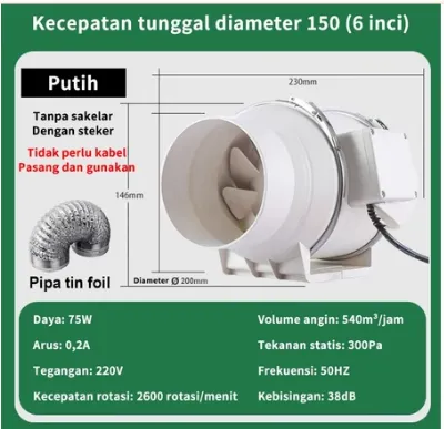 Kipas Angin Buang Diam Ekstraktor Exhaust Fan tekanan meningkatkan Fan ventilator kamar mandi ventilasi — Furniture & Rumah Tangga Samarinda