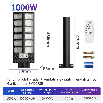 Jual Lampu Solar Tenaga Surya Lampu Jalan solar cell outdoor with Remote - 1000W Di Samarinda