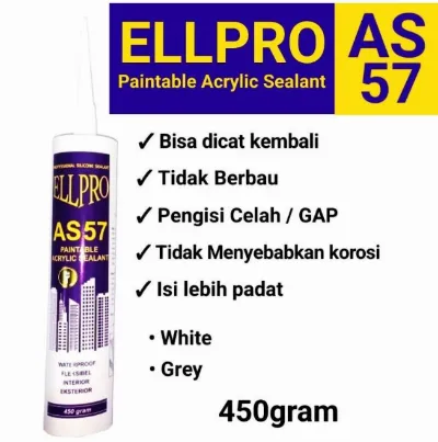 Lem Acrylic Sealant ELLPRO AS57 Paintable Sealant bisa dicat 450gram — Lem & Sealant Samarinda
