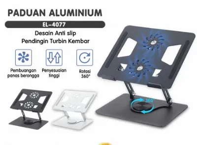 Stand Laptop Rotasi 360 Paduan aluminium Kipas Laptop Cooling Pad Laptop Pendingin Portabel — Elektronik & Smart Home Samarinda
