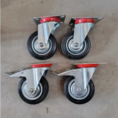 PAKET roda karet 4 inchi roda etalase 1set 4pcs roda gerobak 4 in — 2PCS MATI+2PCS REM