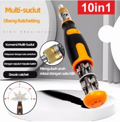 Obeng Bit Rachet Dua Arah 10 In 1 Multi Bit 14 inch Attachment Magnetik sudut 90 derajat — Obeng & Tespen Samarinda