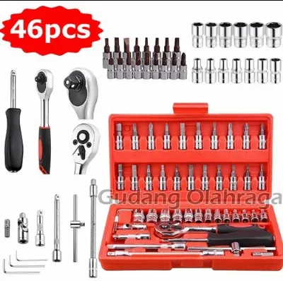 Kunci Sok Sock 46 Pcs Set Socket (1per4 ") Full Lengkap Socket Tool Kit — Hand Tools Samarinda