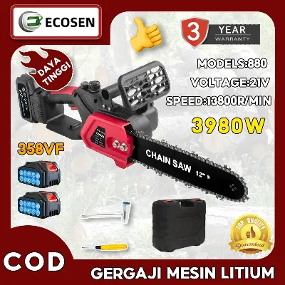 Chainsaw Gergaji Rantai Elektrik Mini 12 Inch 2 Baterai 358V Cordless Gergaji Pemotong Kayu Gergaji Cordless Gergaji — Potong Rumput & Berkebun Samarinda