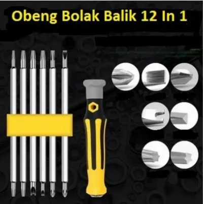 Obeng 12 in 1 bolak balik 12 mata Plus Minus Bintang Hex Universal SET — Obeng & Tespen Samarinda