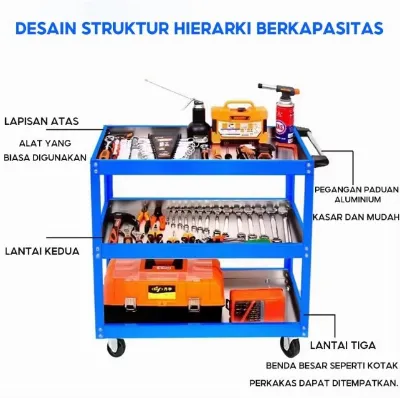 Troli Bengkel Rak 3 Susun