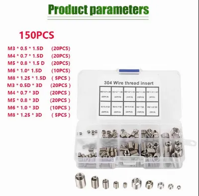 150Pcs M3-M8 Recoil Helicoil BAUT KUNCI Thread Insert Screws Stainless Steel — Tools Set Kombo Samarinda