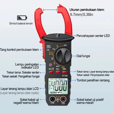 Jual Digital Clamp Meter Tang Ampere Kabel Multitester ST180 Di Samarinda