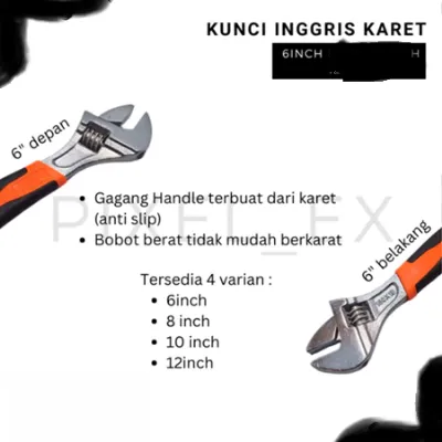Kunci Inggris Adjustable Wrench 6" Inch Gagang Karet — Hand Tools Samarinda