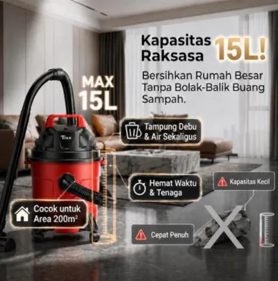 TIXX Vacuum Cleaner 15L Wet and Dry Multifungsi Untuk Rumah Kantor Pabrik Penyedot Debu Karpet Dan Kasur Sofa Cannister Vacuums — Furniture & Rumah Tangga Samarinda