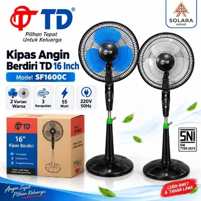Kipas Angin Berdiri TD SF1600C 16 Inch Stand Fan 3 Kecepatan 55 Watt Tinggi Bisa Diatur