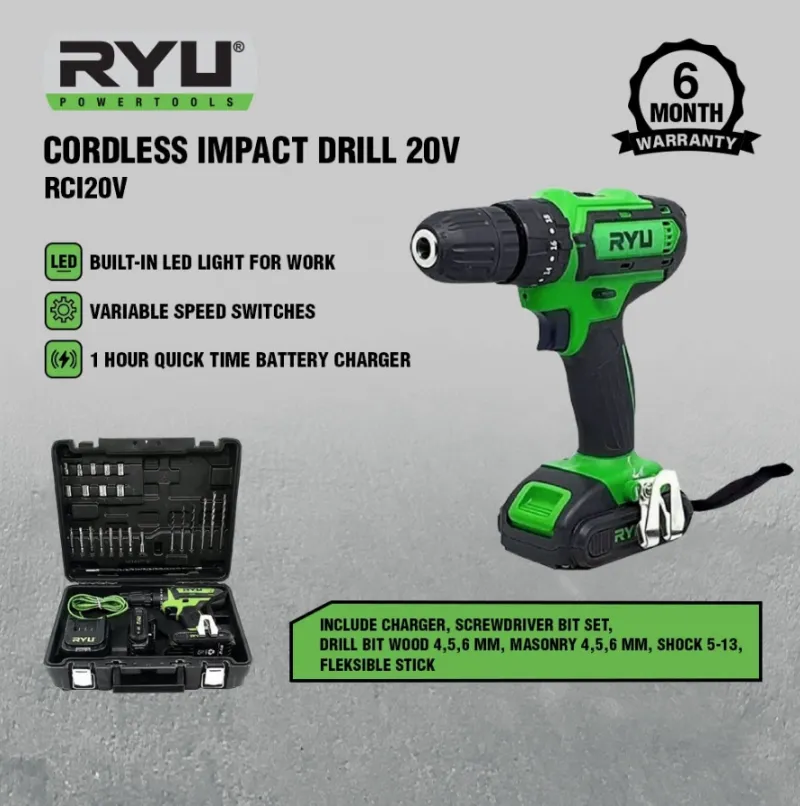 Jual RYU Mesin Bor Baterai Impact 20 V RCI 20 1 Baterai Di Samarinda — Lapak Perkakas