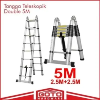 Jual Tangga Lipat Aluminium Teleskopik Double 5m - 2.5 + 2.5 m Di Samarinda — Lapak Perkakas