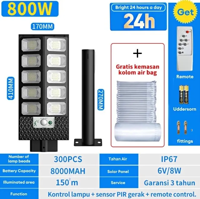 Jual Lampu Solar Tenaga Surya Lampu Jalan solar cell outdoor with Remote - 800W Di Samarinda — Lapak Perkakas