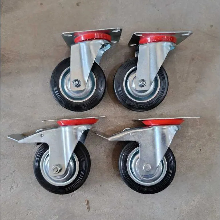 Jual PAKET roda karet 4 inchi roda etalase 1set 4pcs roda gerobak 4 in — 2PCS MATI+2PCS REM Di Samarinda — Lapak Perkakas