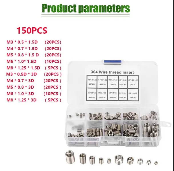 Jual 150Pcs M3-M8 Recoil Helicoil BAUT KUNCI Thread Insert Screws Stainless Steel Di Samarinda — Lapak Perkakas