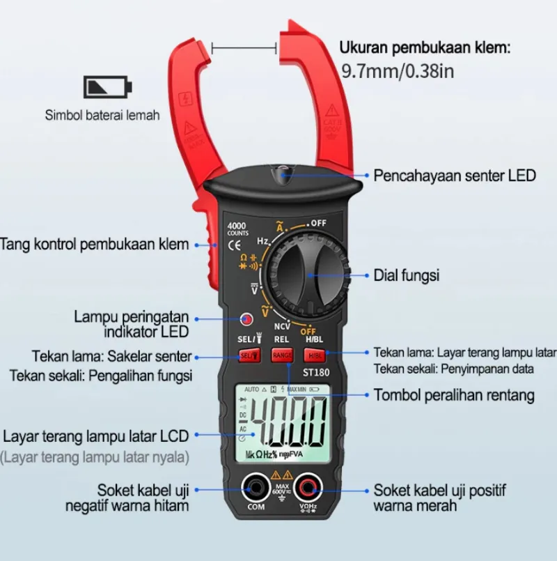 Jual Digital Clamp Meter Tang Ampere Kabel Multitester ST180 Di Samarinda — Lapak Perkakas