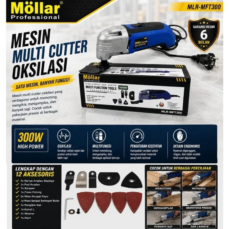 Jual MOLLAR MFT300 Mesin Multi Cutter Oskilasi Tool Oscillating Grinder / Multiguna Oskilasi MLR-MFT 300 Di Samarinda — Lapak Perkakas