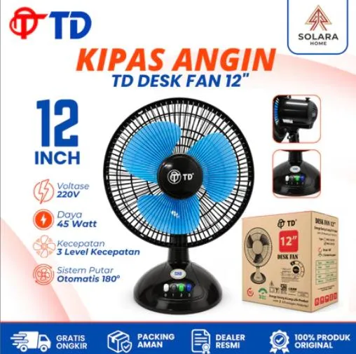Jual Kipas Angin Meja TD Desk Fan 12 Inch Putar Otomatis 180 Derajat Angin Kencang Hemat Listrik SNI Di Samarinda — Lapak Perkakas
